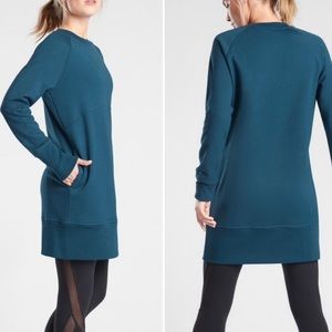 Athleta Bounce Back Sweatshirt Dress Teal Long Sleeve | Size XS